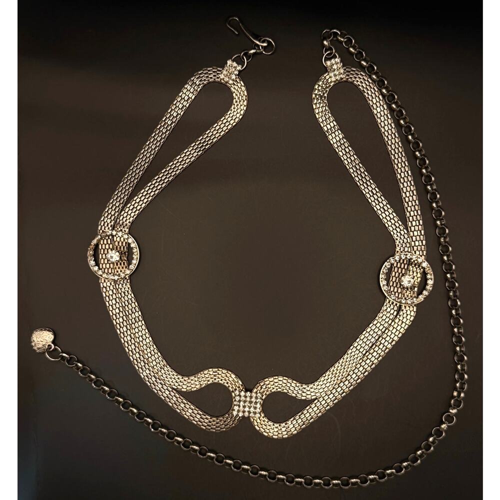 Vintage Double-Strand Silvertone Rhinestone Belt